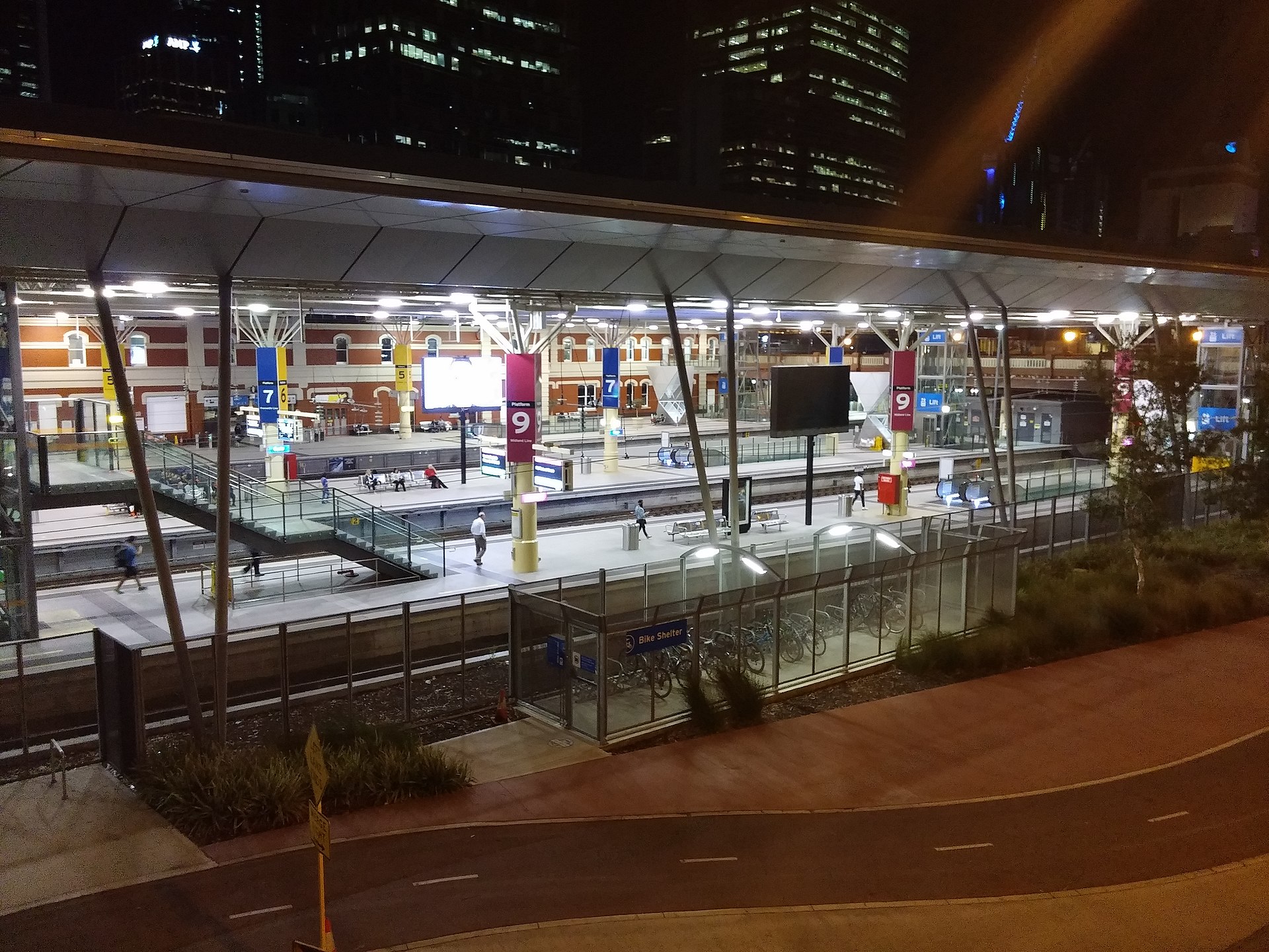 Perth railway station at night