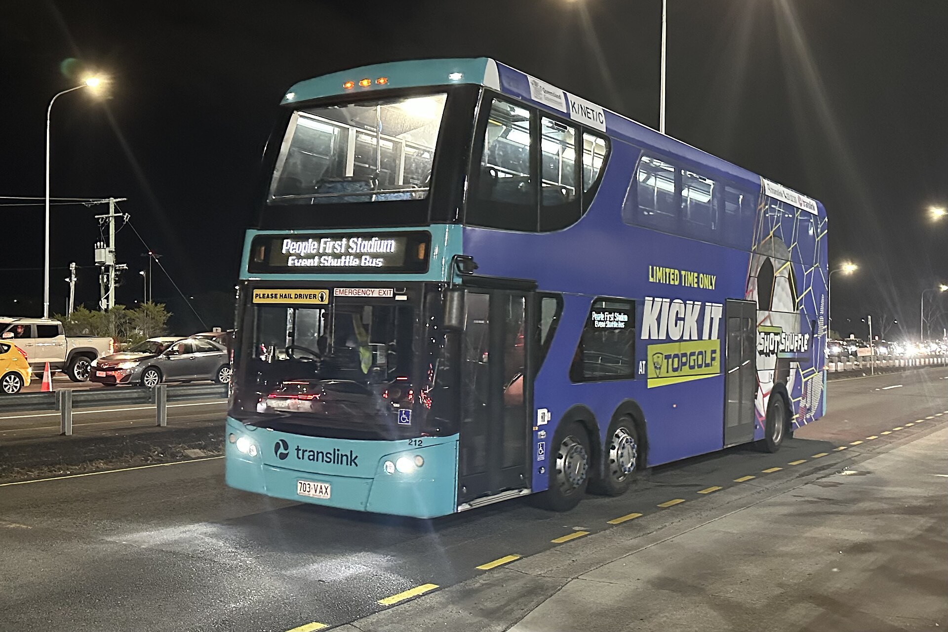 Shuttle buses at the People First Stadium bus station in Carrara, a different stadium, photographed in June 2026