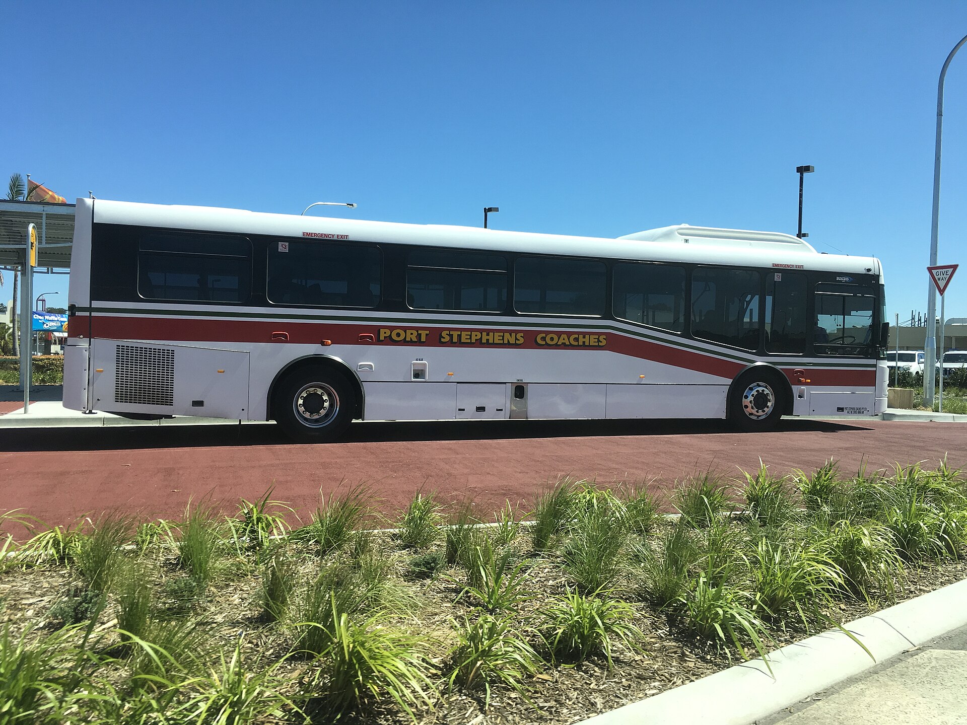 A Port Stephens Coaches bus at Salamander Bay, photographed in 2018