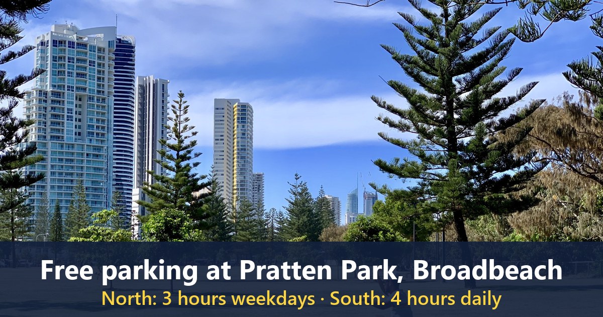 Pratten Park, Broadbeach, with people on the grass beside the pathway