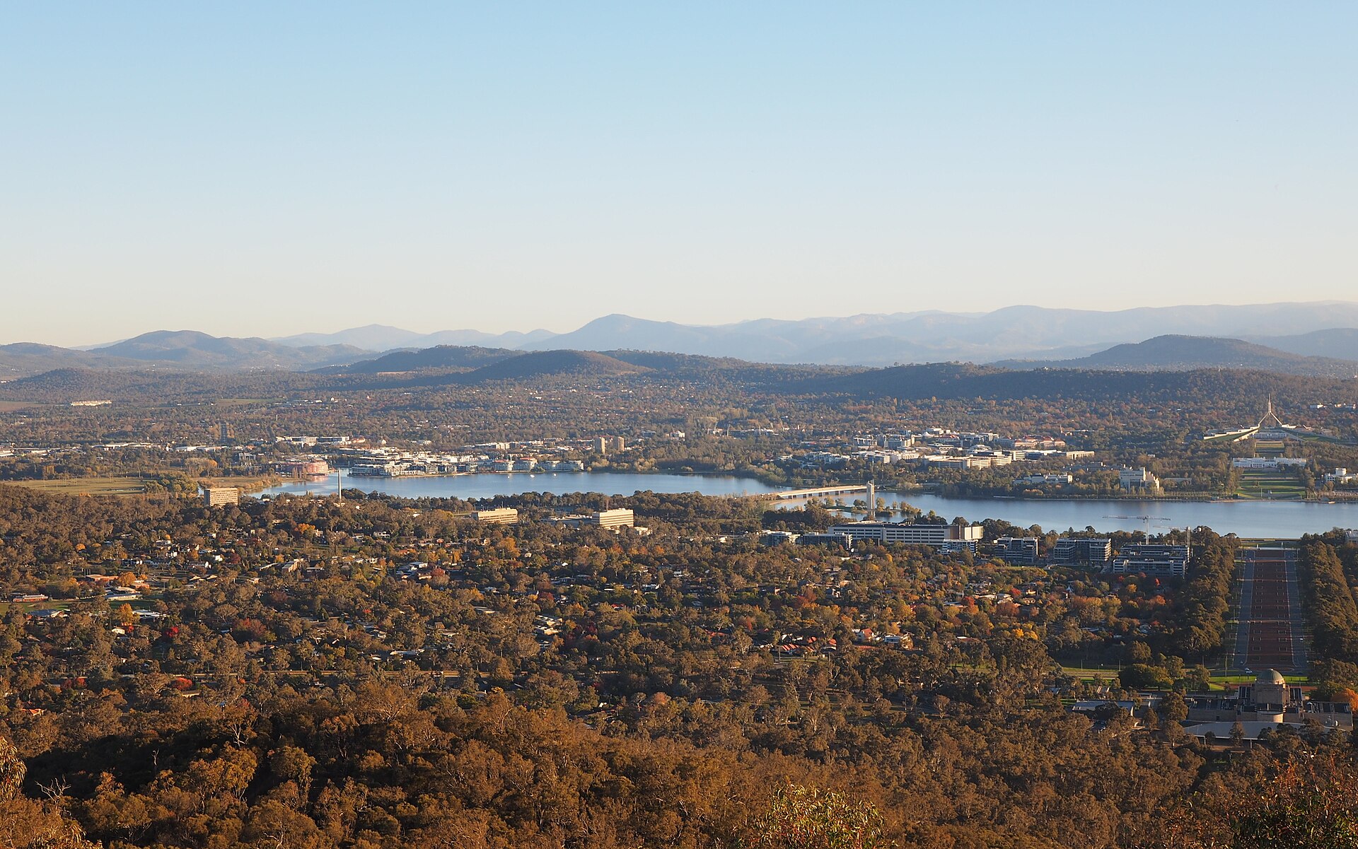 The suburb of Campbell viewed from Mount Ainslie in April 2020