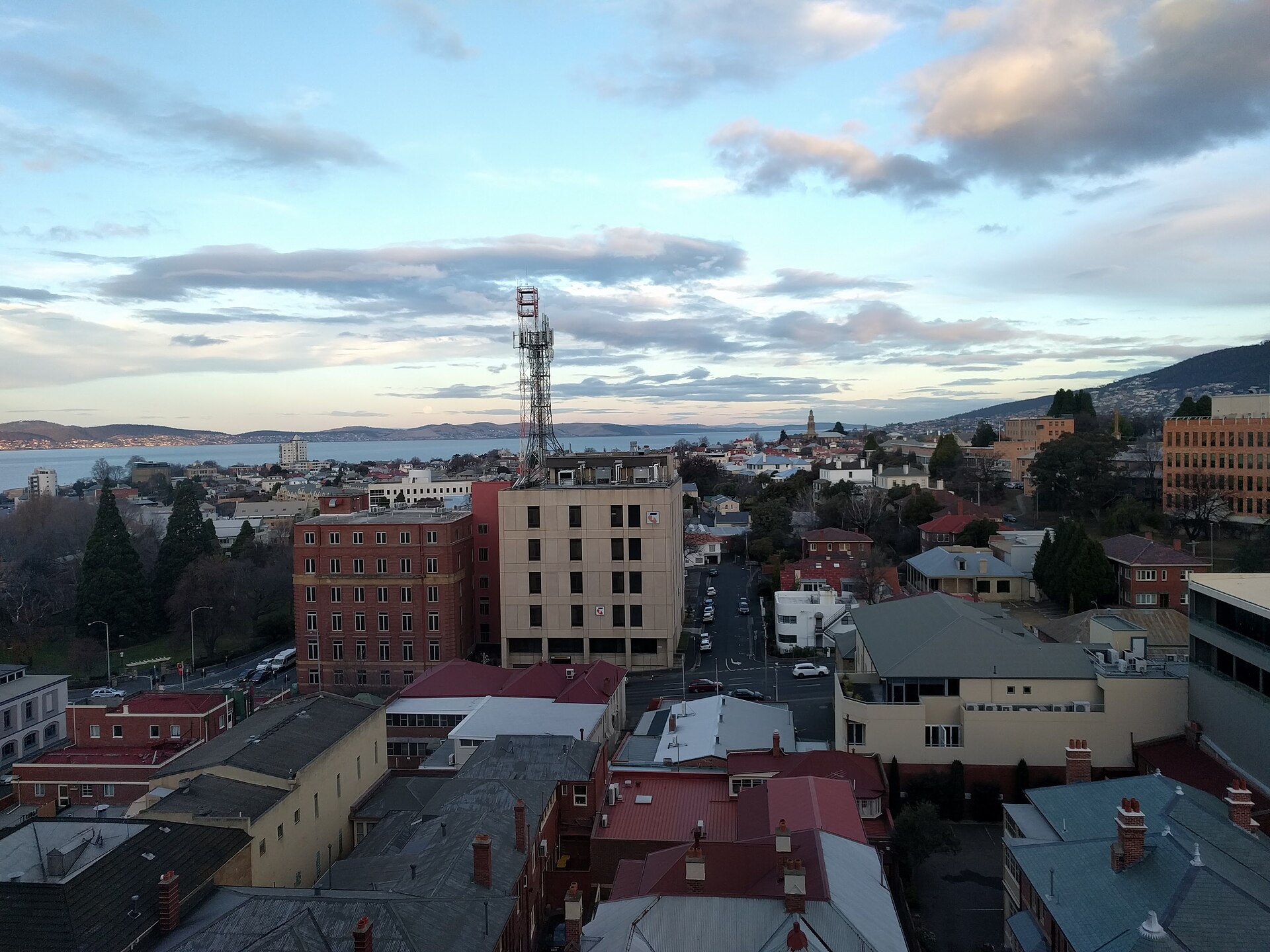 The southern part of Hobart's city centre and Battery Point in the afternoon