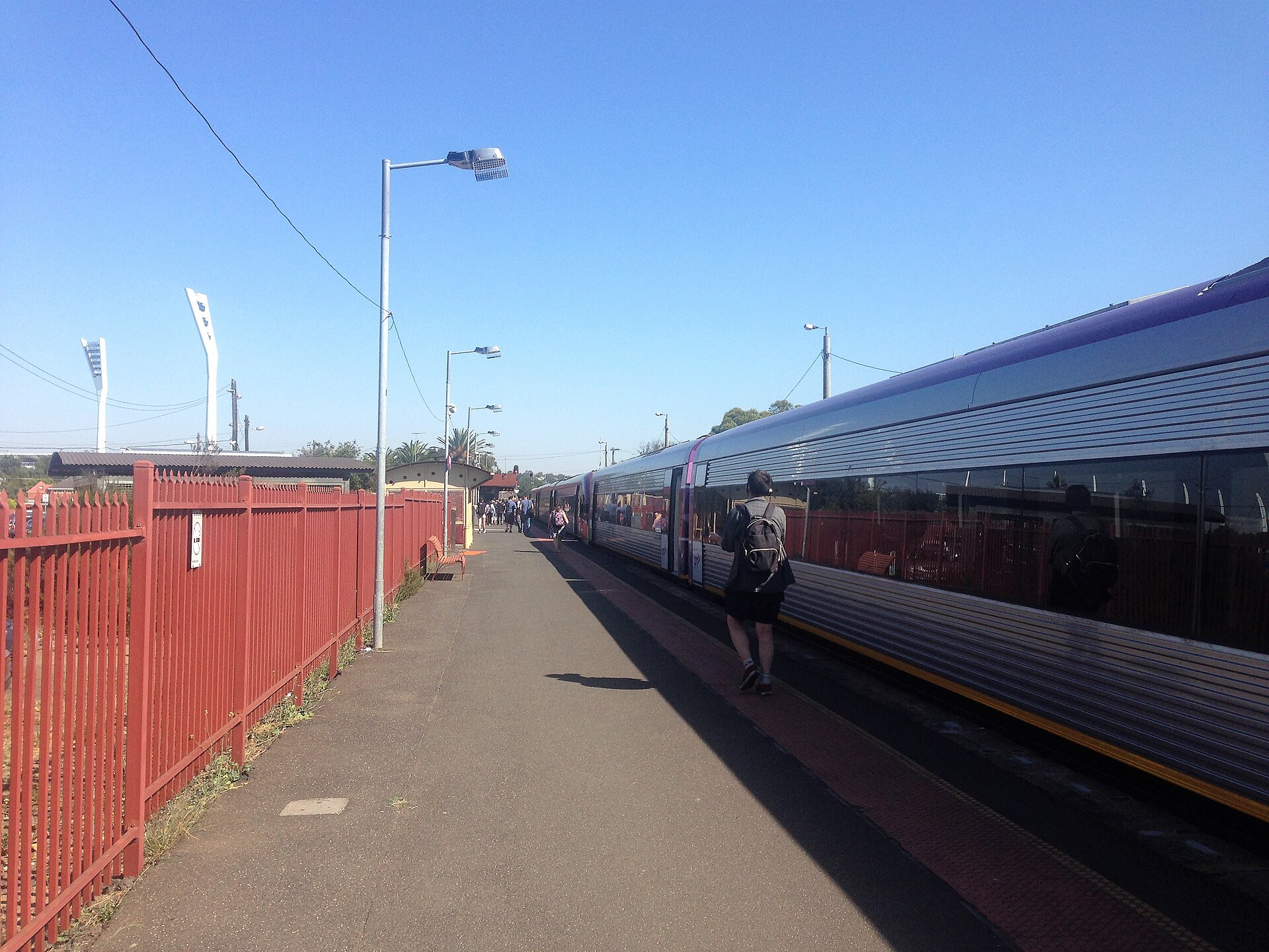 A V/Line VLocity train on the platform at South Geelong Station, February 2019