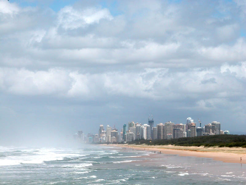 High-rise buildings at Main Beach and Surfers Paradise seen from The Spit across the surf