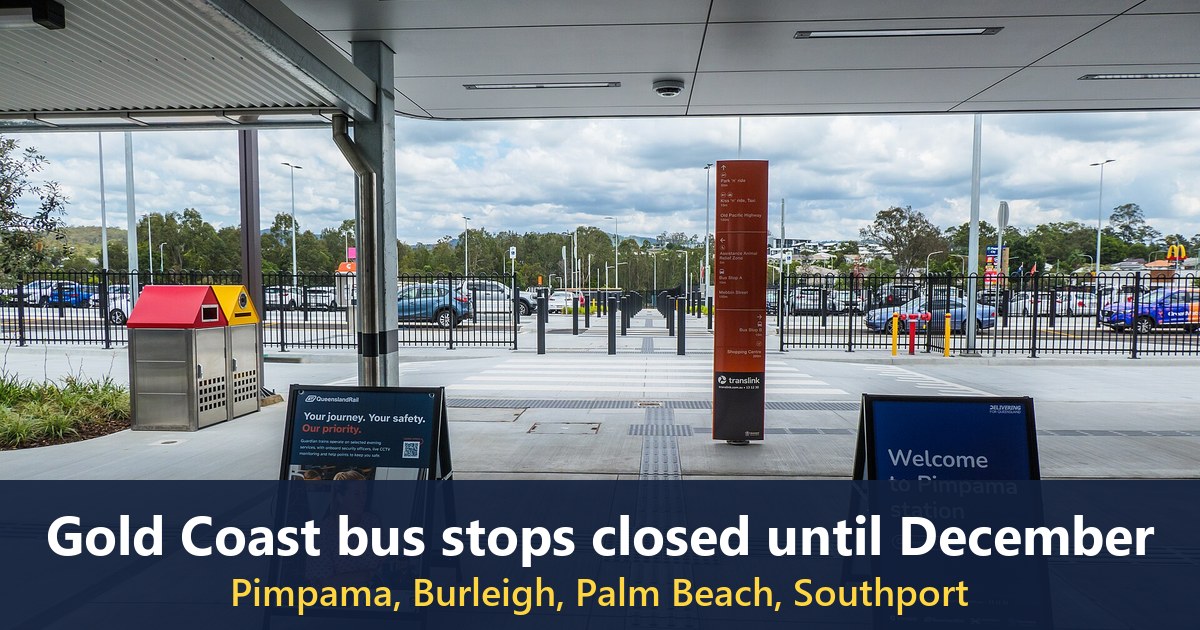 Principal entrance of Pimpama railway station with bus stop signs