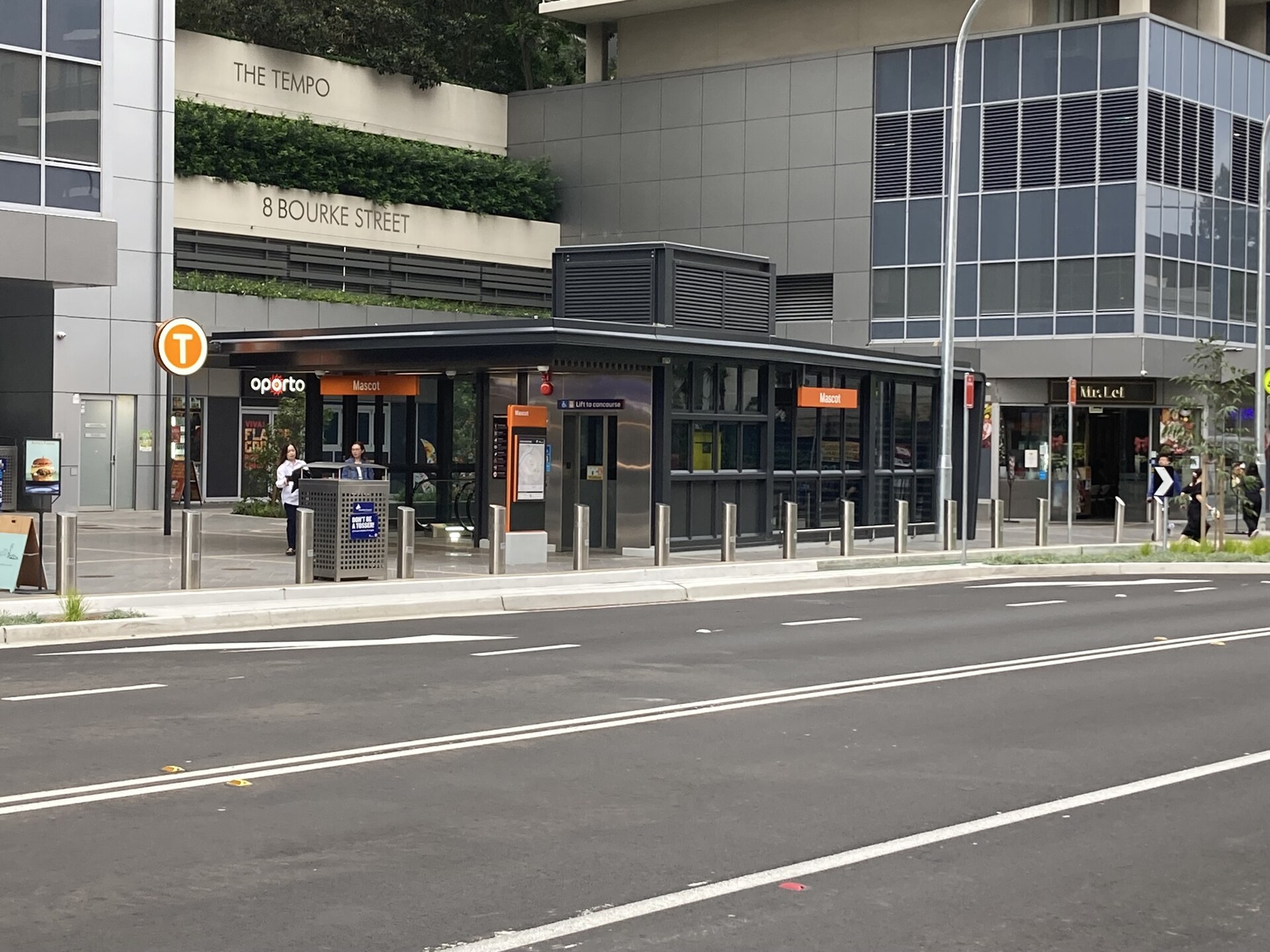 The western entrance of Mascot station, December 2023