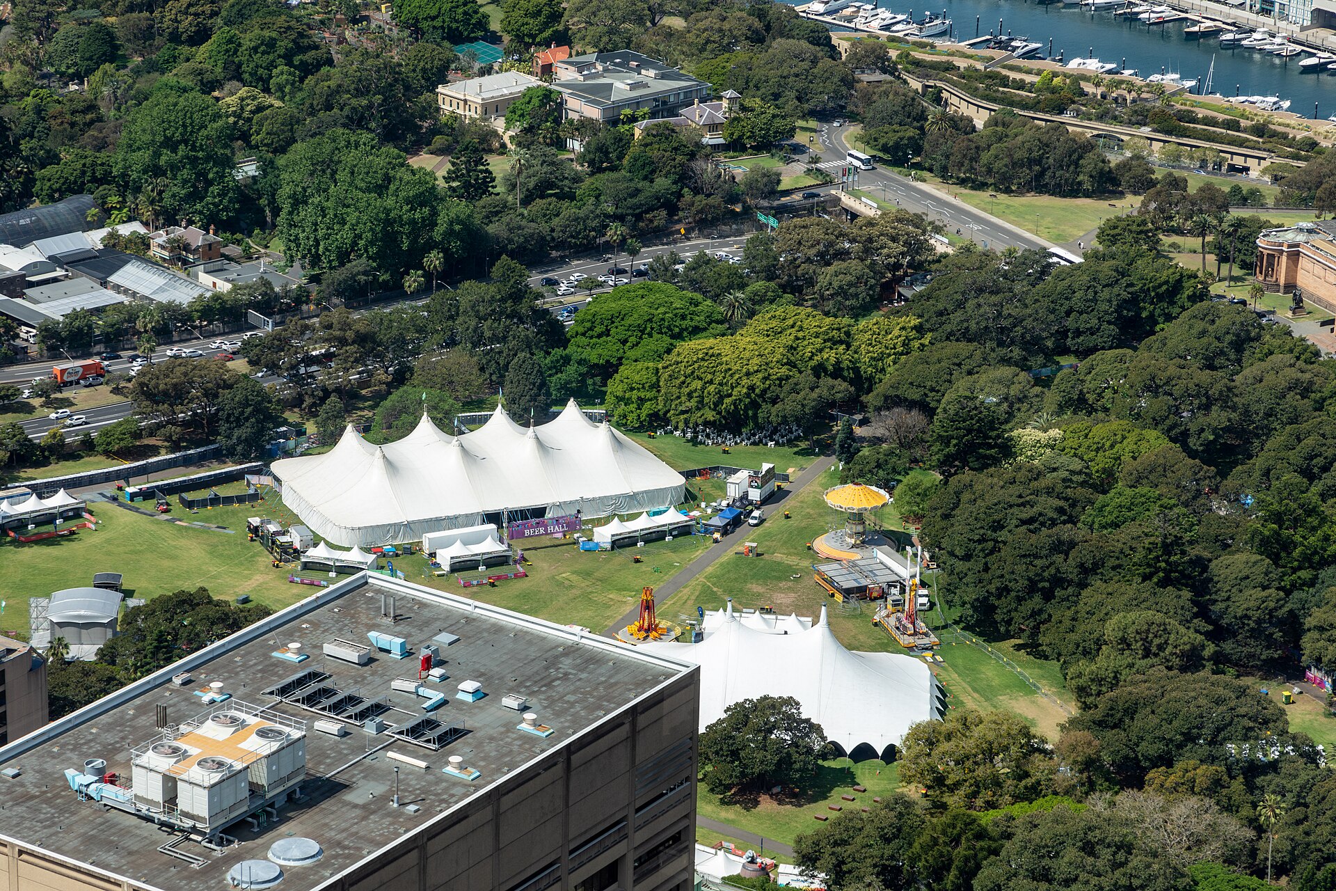 Oktoberfest at The Domain seen from Sydney Tower, 2019