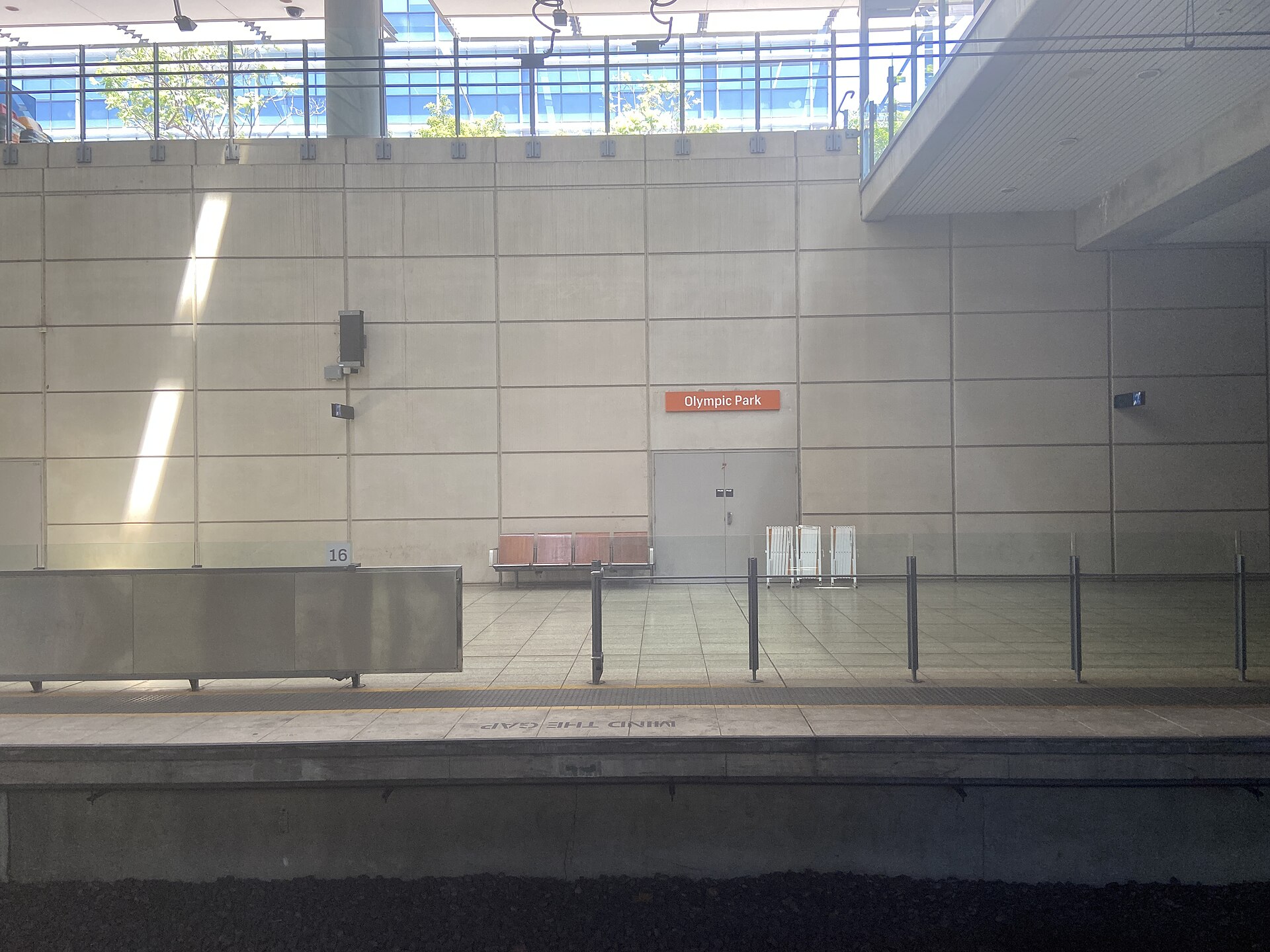 Olympic Park railway station seen from Platform 3 in December 2024
