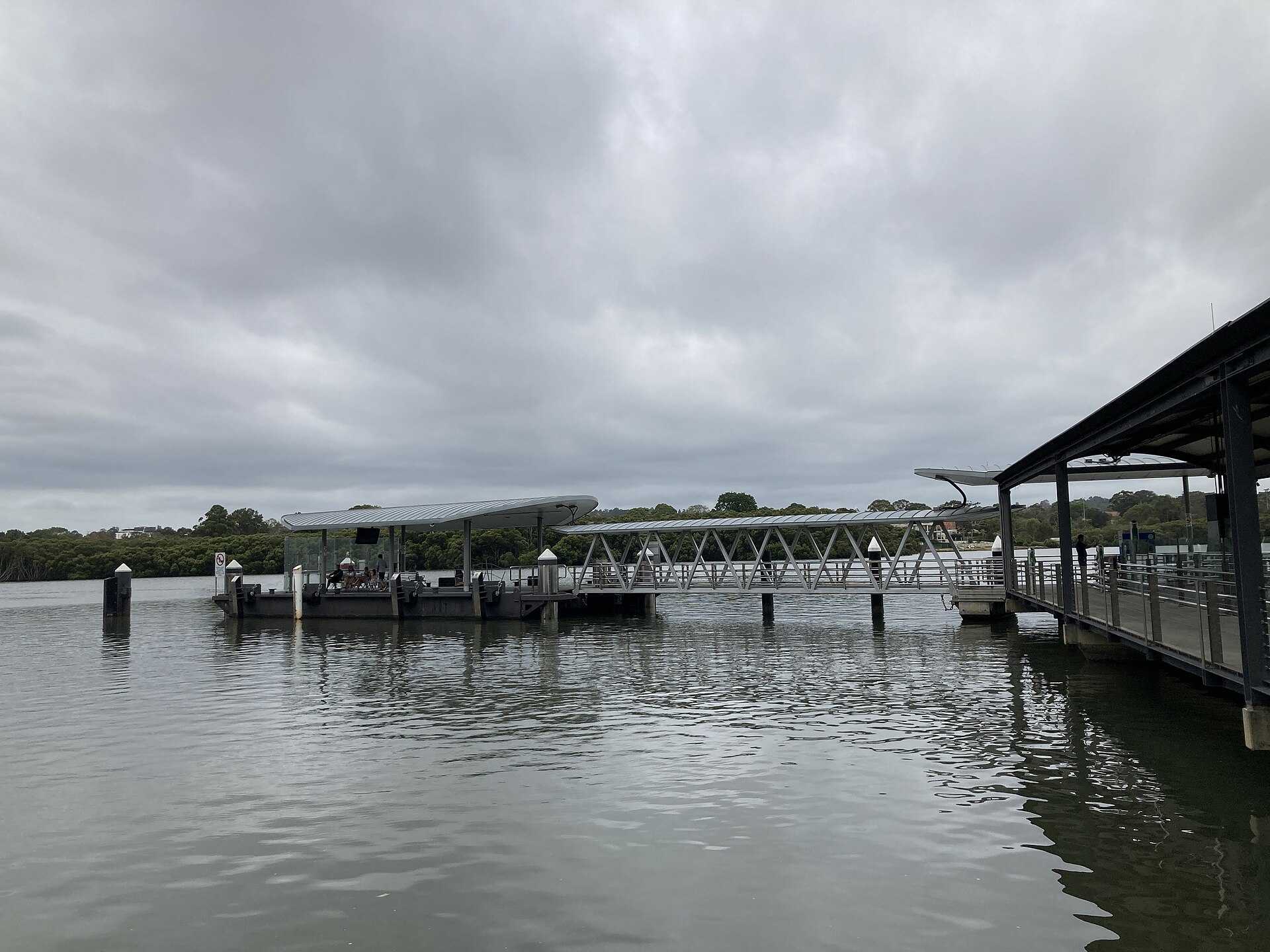 Sydney Olympic Park ferry wharf viewed from the shore in December 2022