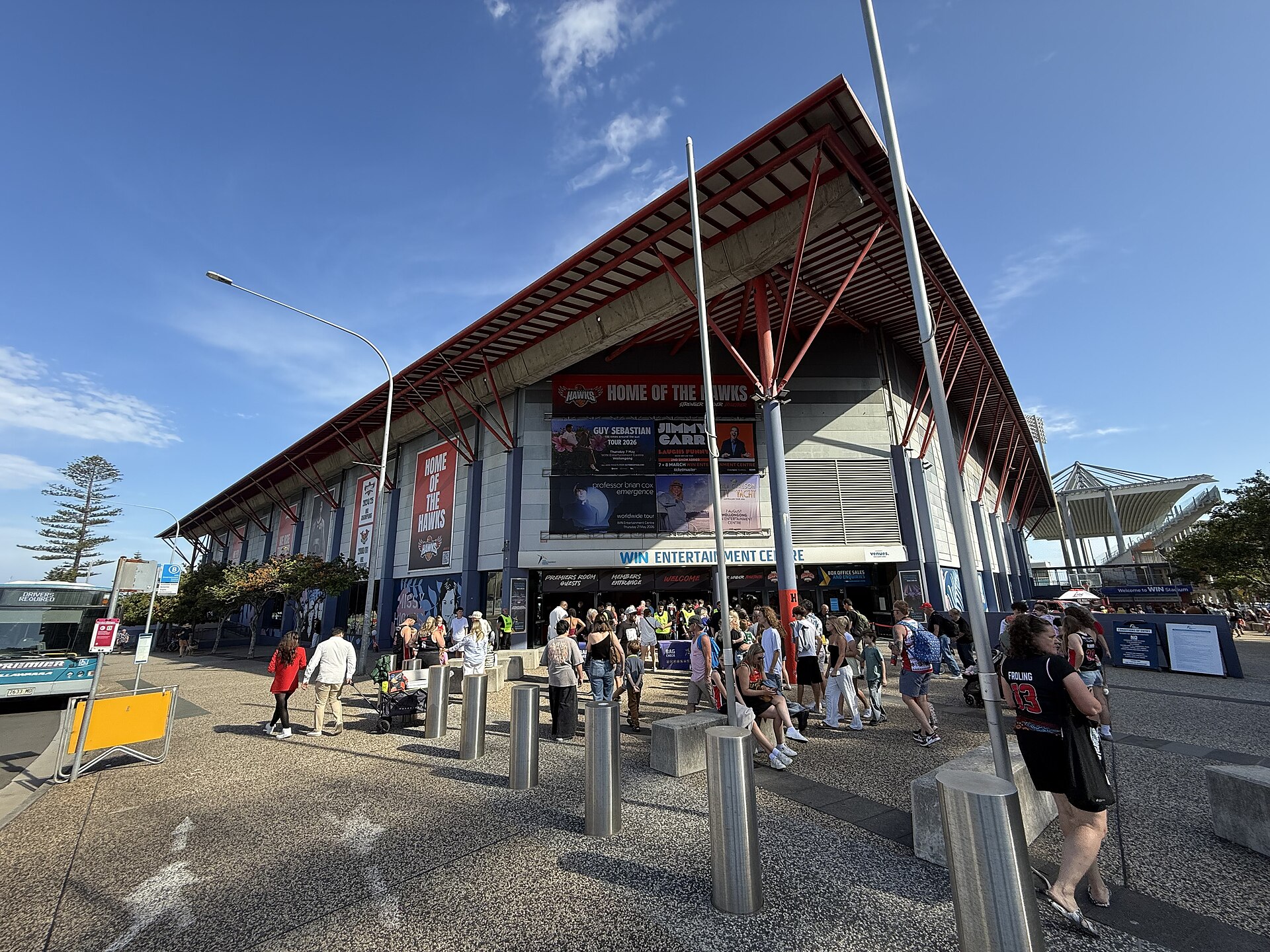 The exterior of WIN Entertainment Centre in December 2025