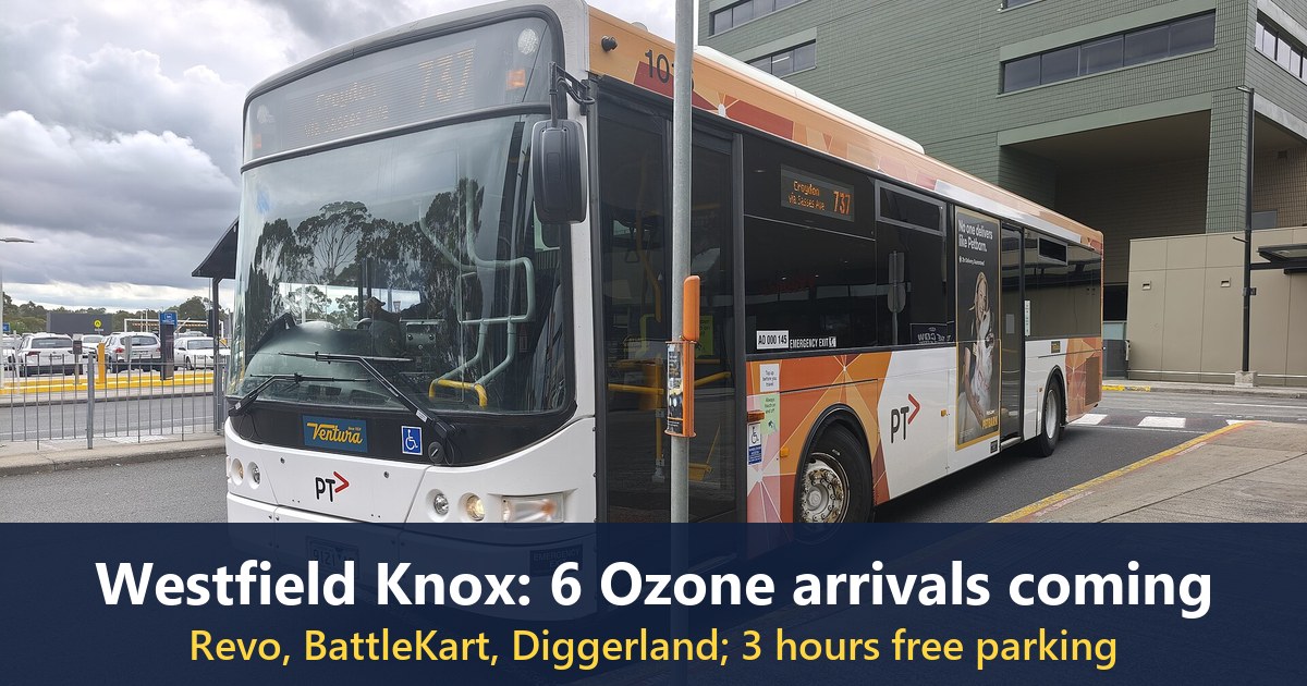 A route 737 bus at the Knox City Shopping Centre interchange on Burwood Highway, Wantirna South, March 2026